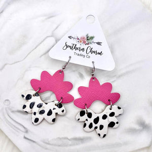 2.5" Deep Pink Saffiano & Dalmatian Blossom Earrings