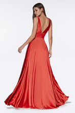 Red Satin V-neck Prom/Pageant Dress with Side Slit