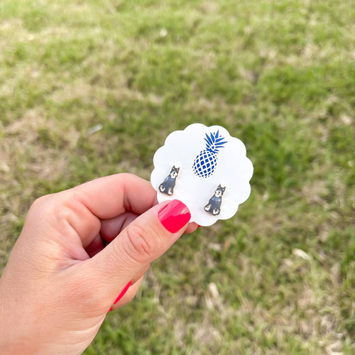 Grey Schnauzer Enamel Stud Earrings