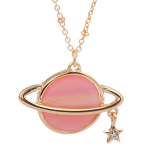 Pink Star Planet Acetate Pendant Short Necklace