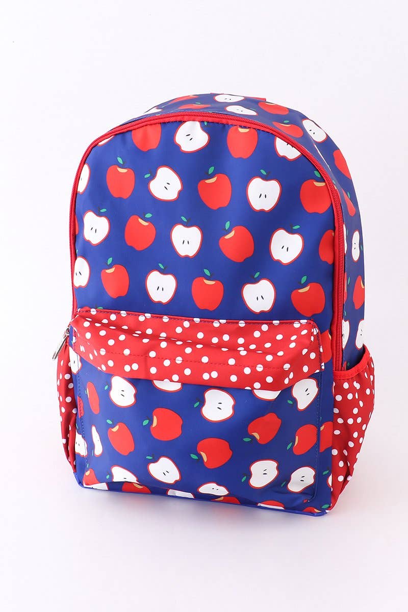 Blue and Red Apple Print Backpack