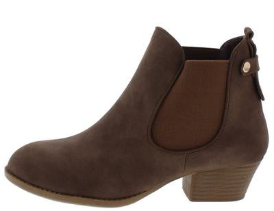 Brown Stretch Panel Low Heel Ankle Boot