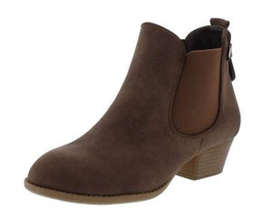 Brown Stretch Panel Low Heel Ankle Boot