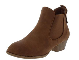 Tan Stretch Panel Low Heel Ankle Boot