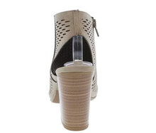 Light Taupe Cut Out Peep Perforated Tall Chunky Heel Booties