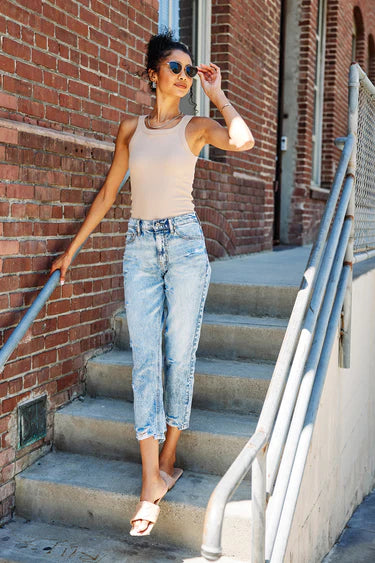 Kancan Acid Washed High Rise Relaxed Fit Mom jeans