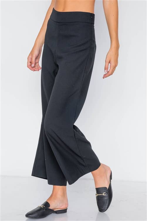 Tasha Apparel Wholesale - Black Wide Leg Ankle Length Pants