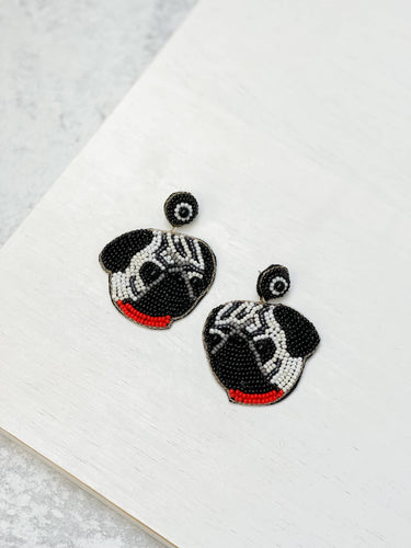 Grey Pug Seed Beaded Dangle Earrings