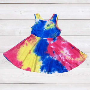 Blue Sleeveless Bright Tie Dye Twirl Dress