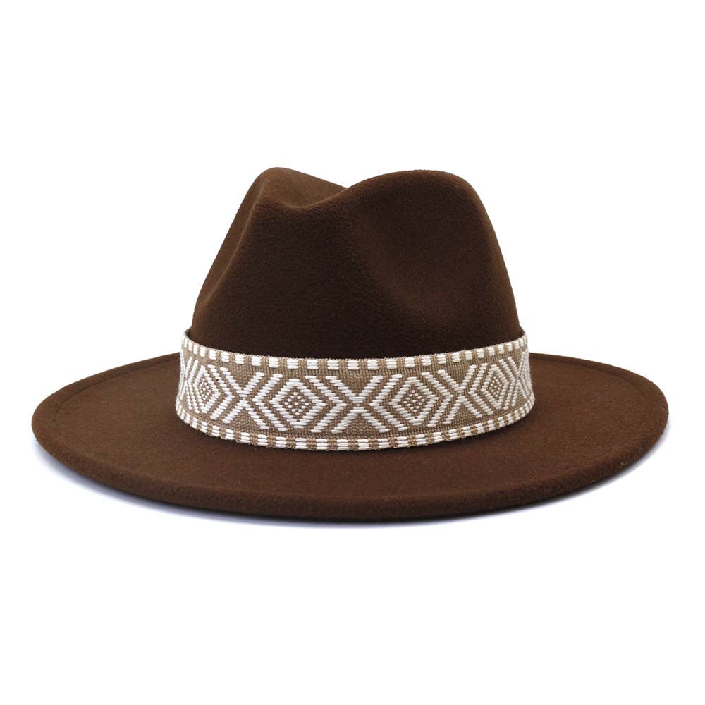 Brown Aztec Belt Retro Flat Fedora Hat