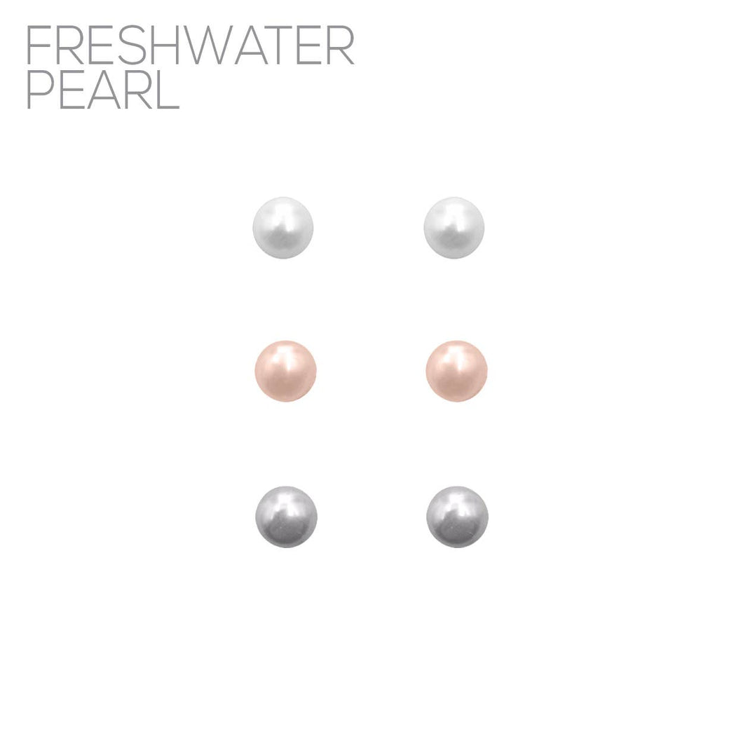 3Pair 1set 6MM Freshwater Pearl Post Earrings