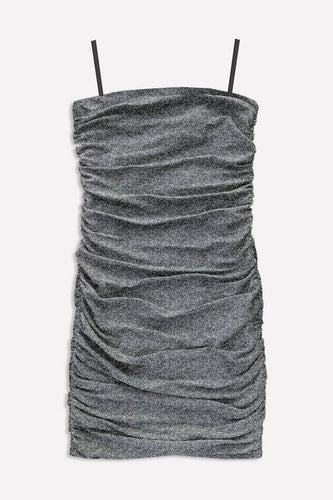 Silver Glitter Strappy Ruched Party Dress
