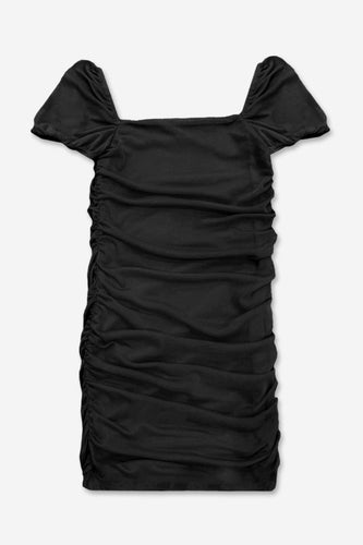 Black Girls Mesh Cap Sleeve Ruched Dress