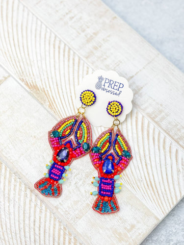 Multi Color Lobster Seed Beaded Statement Earrings