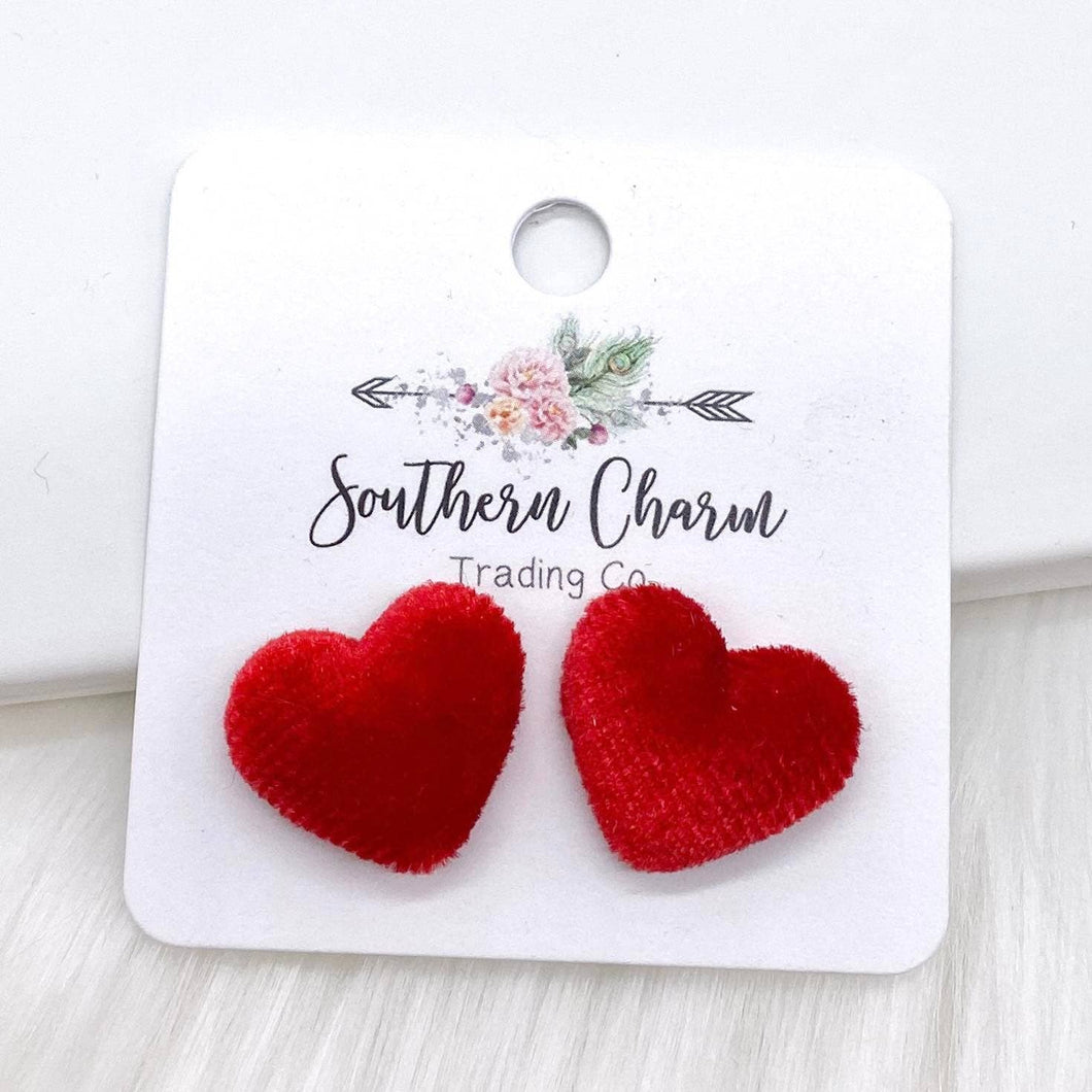 Red 14mm Velvet Valentine Hearts Earrings