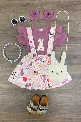 Purple Bunny Suspender Skirt Set