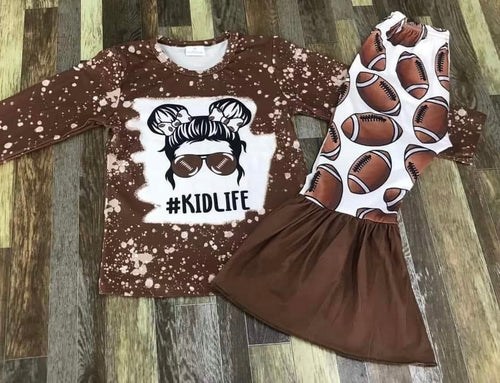 Brown Football 2pc Top and Matching Bell Bottoms