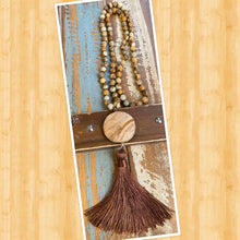 Brown Fedspar Agate Beaded Necklace w/Large Stone and Tassel