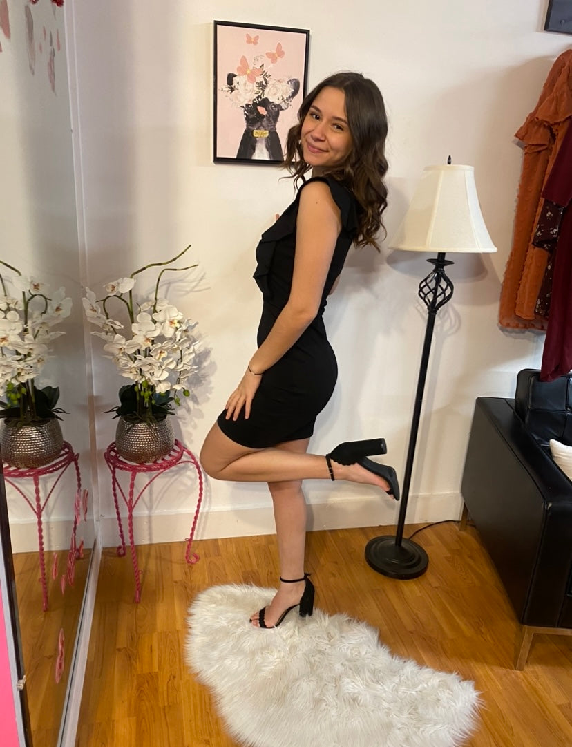 pink boutique black dress Bellarina Black Lace Back Bandeau Puff Ball Dress