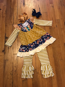 Mustard Girls 2pc Striped Boutique Outfit