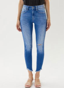 Kancan High Rise Frayed Hem Ankle Skinny Jeans