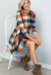 Fall Multi Color Plaid Dress w/ Pockets