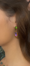 Green Multi Color Oval Dangle Rhinestone Earrings