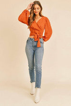 Rust Swiss Dot Wrap Long Sleeve Crop Top