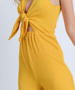Mustard Tie Front Cropped Jumpsuit