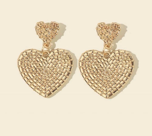 Goldtone Weave Design Heart Dangle Earrings
