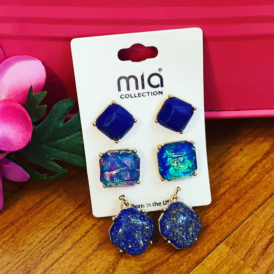 Blue Set of 3 Earrings from Mia Collection