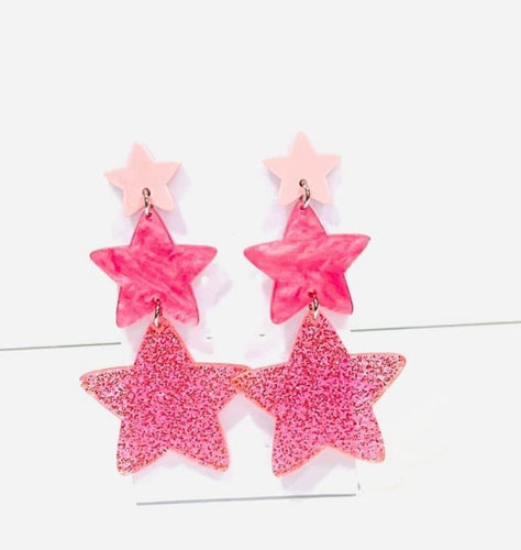 Pink Acrylic Star Dangle Earrings