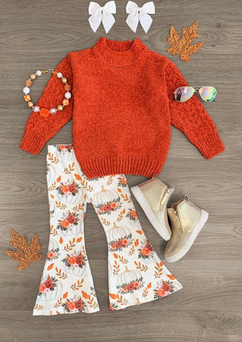 Burnt Orange Sweater with Matching Pumpkin Bell Bottoms