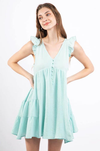 Mint Green Tier Ruffle Flutter Sleeve Dress