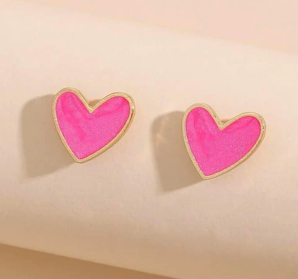 Pink Goldtone Heart Stud Earrings