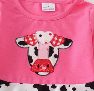 Pink Cow Appliqué Ruffle Dress