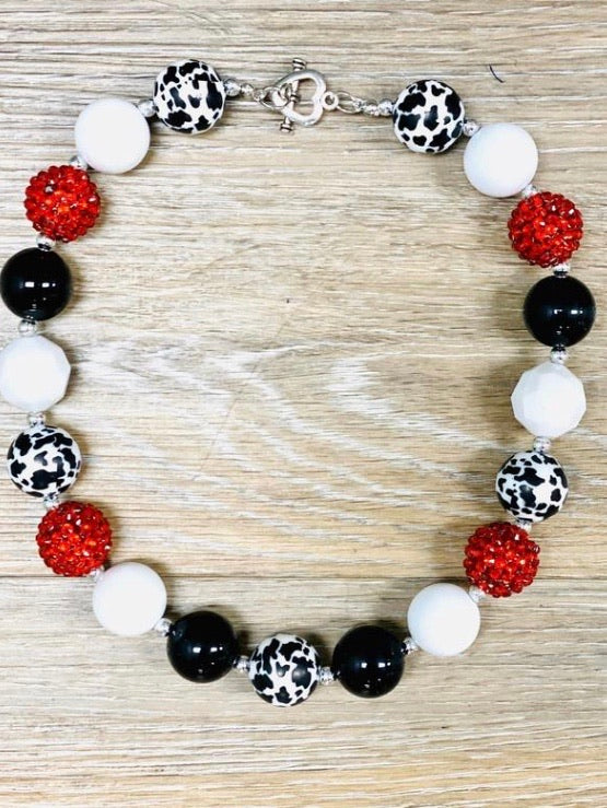 Red and Black Cow Print Girls Bubblegum Necklace