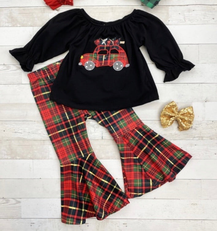 Black 2pc Plaid Bell Bottoms Outfit
