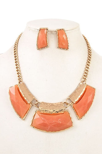 Peach Faceted Necklace Set