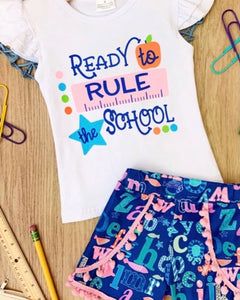 White “Ready to Rule the School” Top and Matching Shorts