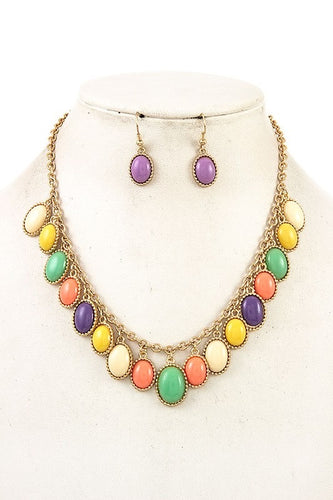 Multi Colored Bib Necklace Set