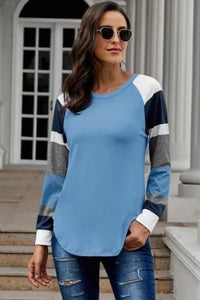 Columbia Blue Striped Sleeve Top