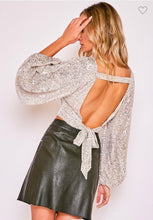 Taupe Sequin Crop Top w/Open Back and Bell Sleeves