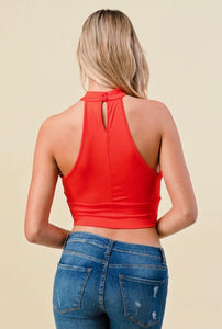 Poppy Red Open Cropped Halter Top