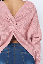 Mauve Twist Open Back Loose Fit V Neck Long Sleeve Cozy Sweater