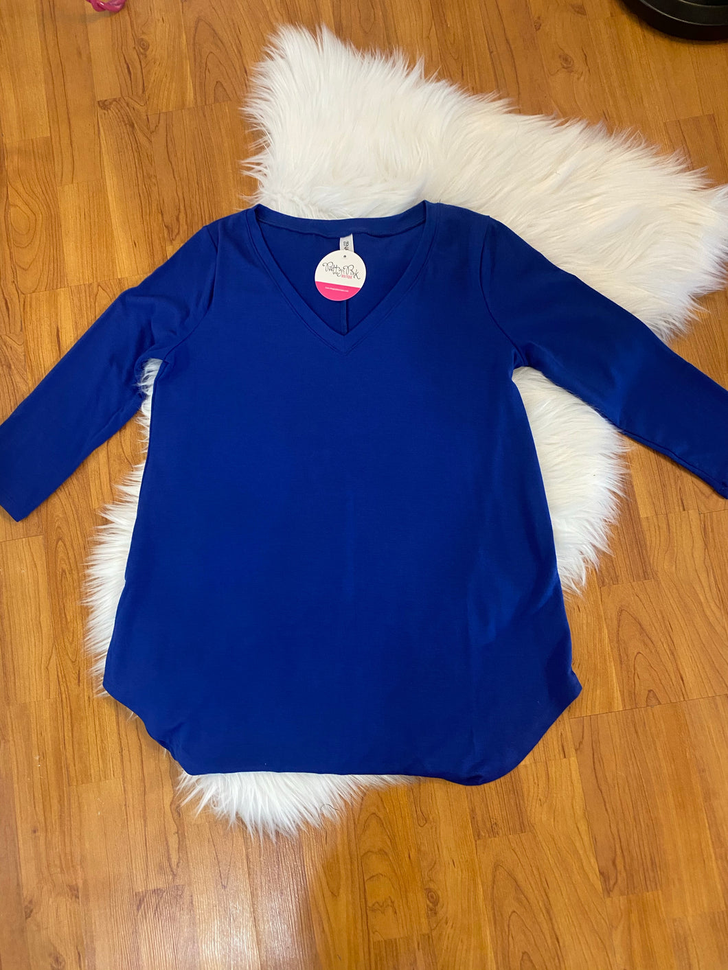Royal Blue V Neck Tunic Top with 3/4 Sleeves