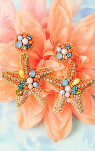Coral Seed Bead Starfish Earrings