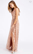 Copper Sequin Stripe Maxi Dress w/Slit