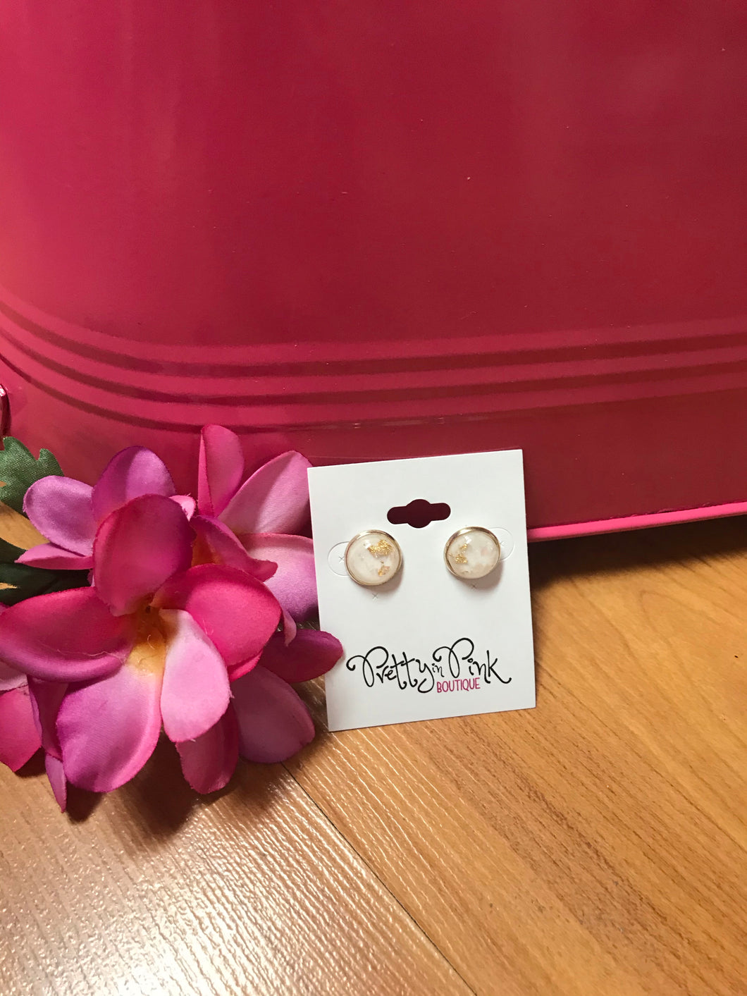 White and Gold Flake Stud Earrings