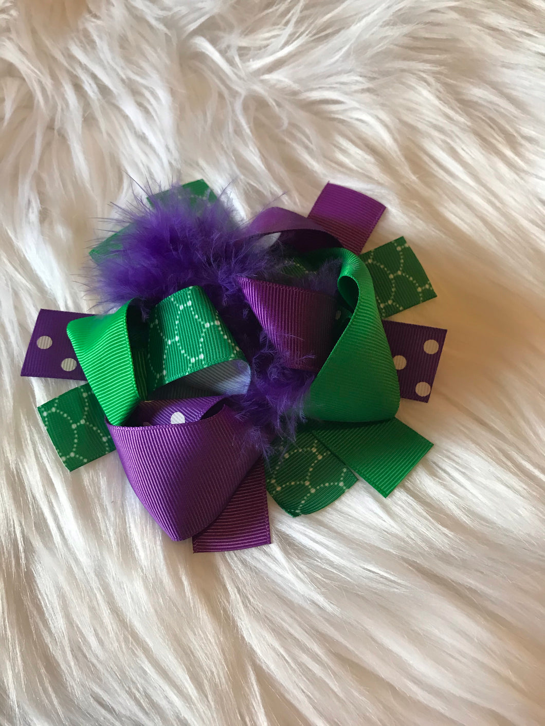 Girls Purple and Green Mermaid Feather Bow
